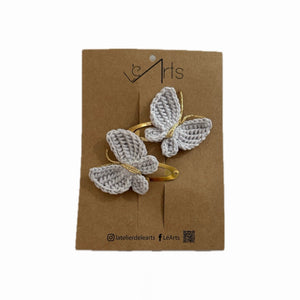 Set of 2 Snap Clip Butterfly Crochet Medium Grey