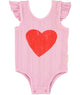 Heart Sleevless Baby Bodysuit Lilac & Red