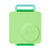 Green lunch box with a handle on a white background