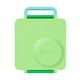 Green lunch box with a handle on a white background