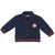 Navy blue cardigan with red trim 