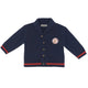 Navy blue cardigan with red trim 