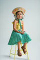 Embroidered Straw Hat Meadow Green Stripe