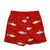Red shorts with shark pattern 