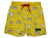 Yellow shorts with beach-themed patterns that changes color when it gets wet
