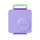 Purple snack container with green handle on a white background