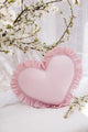 Cotton Velvet Pillow with Frill Pink Heart