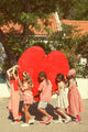 Red Flowers Short Dress Ecru