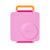 Pink snack container with orange handle on a white background