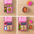 Collage of a pink bento box with various food items 