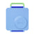 Blue lunch box with green handle on a white background
