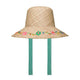 Embroidered Straw Hat Meadow Green Stripe