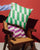 Stanley Square Linen Cushion Green Diagonal Tiles